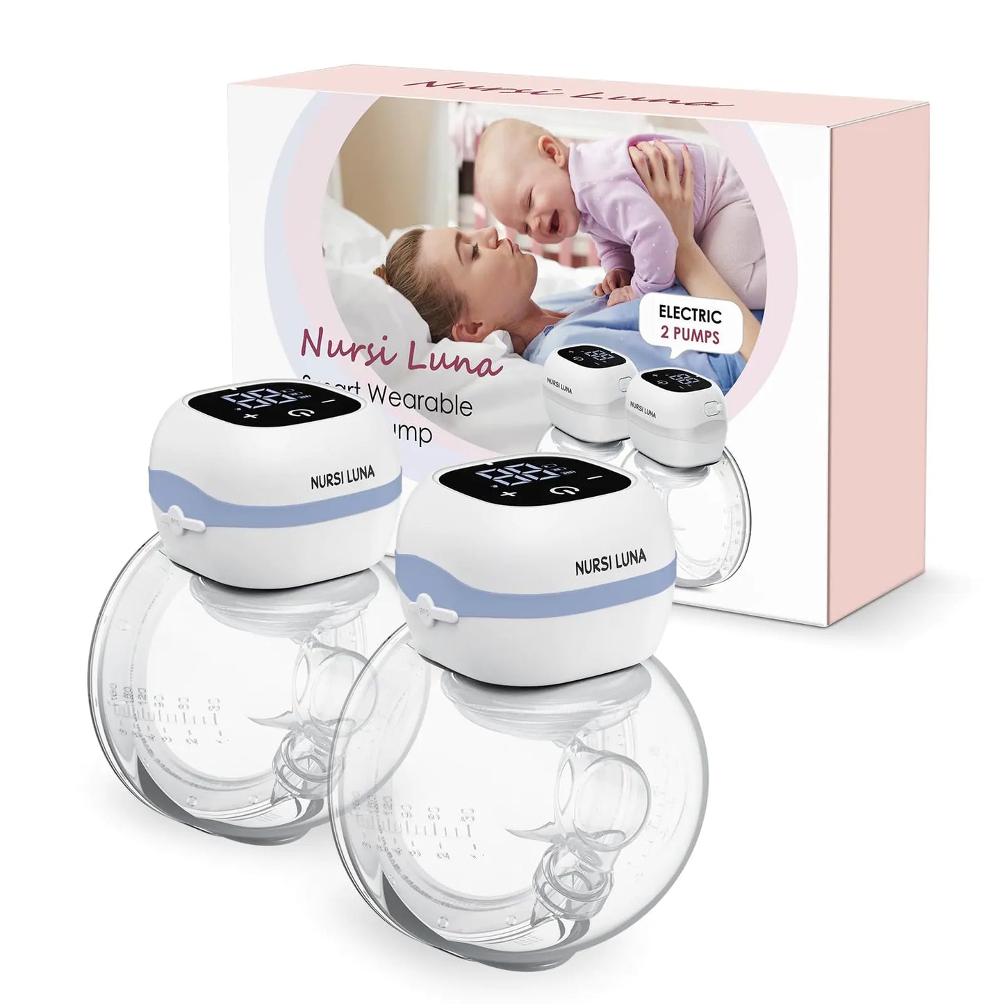 Nursi Luna Breast Pump Hands Free Double Wearable Breast Pump with 3 Modes & 12 Levels Smart Touchscreen Low Noise Portable Wireless Electric Breast Pump