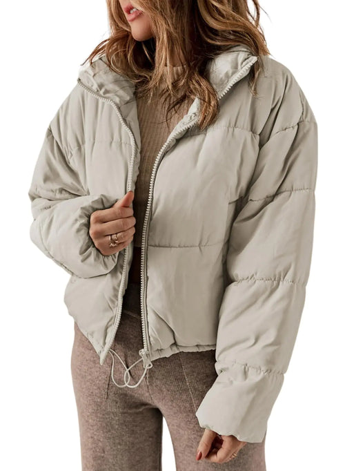 Dokotoo Womens Puffer Jackets Ladies Cute Warm Winter Coats for Women Oversized Stand Neck Full Zipper Up Drawstring Baggy Padded Jacket Coat Warm Comfy Soft Outerwear with Pockets Grey 2XL