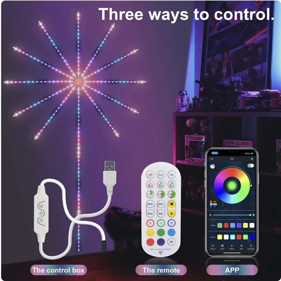 LED Firework Lights with Music Sync & Remote Control