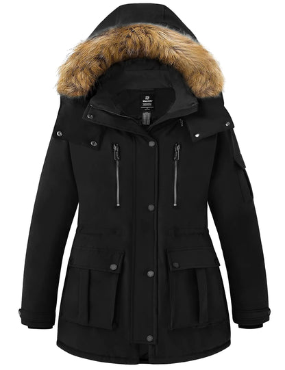 wantdo Womens Plus Size Winter Coat Mid Length Windproof Parka Warm Puffer Jackets Black 3X