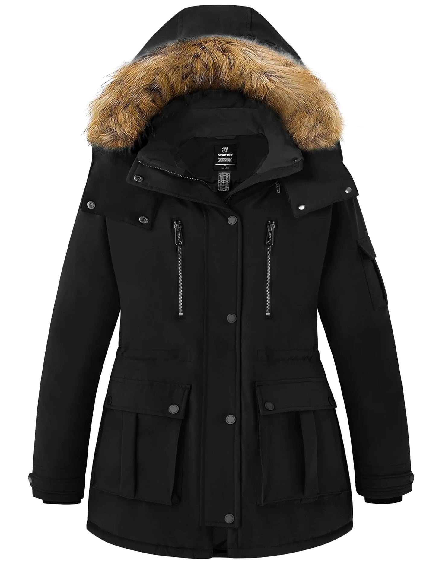wantdo Womens Plus Size Winter Coat Mid Length Windproof Parka Warm Puffer Jackets Black 3X