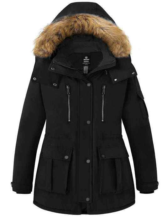 wantdo Womens Plus Size Winter Coat Mid Length Windproof Parka Warm Puffer Jackets Black 3X